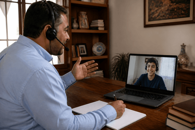 أستاذ مع تلميذ في حصة فردية مرئية