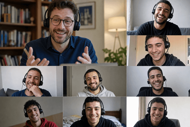 أستاذ مع رجال وشباب ومراهقين